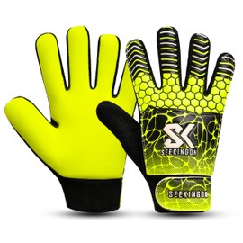 seekingon Soccer Goalie Gloves Youth, Football Goalkeeper Gloves for Kids Boys Youth Children Double Wrist Protection Along 4mm Super Grip Palm (Yellow/Black, Size 7 Suitable for Size S-M Adult)