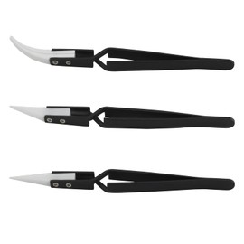 Cionyce 3 Pack Ceramic Tweezers Electronics Reverse Tweezers for Crafting Antimagnetic Tweezers Soldering Tweezers(Black）
