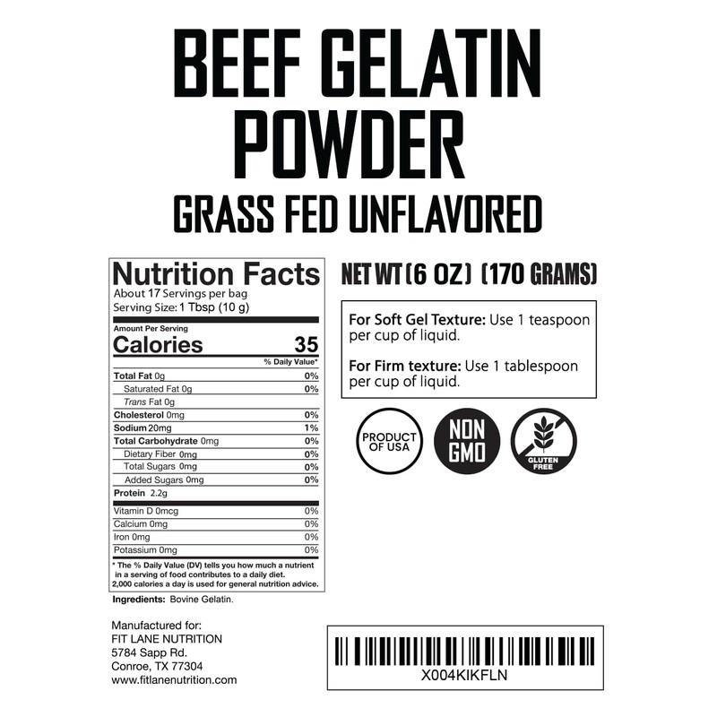 Beef Gelatin Powder 6 oz - Grass-Fed, Unflavored, Non-GMO -