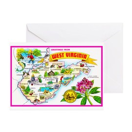 CafePress West Virginia Map Greetings Greeting Cards (Pk Of Greeting Card (20-pack), Note Card with Blank Inside, Birthday Card Matte