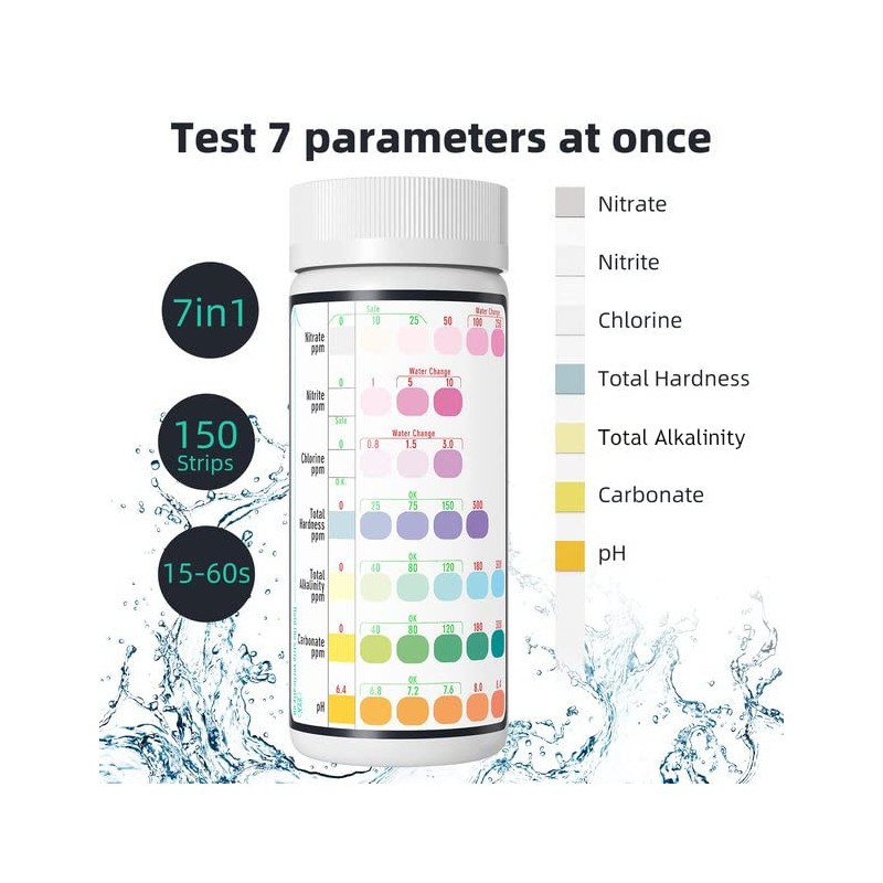 EASYTEST 7 in 1 Aquarium Test Strips, 150 Strip Pack