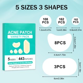 443PCS Pimple Patches 5 Sizes Acne Patches Hydrocolloid Acne Stickers Hydrocolloid Bandages for Body Chin Forehead Chest Back Zit Breakout Acne Dressing for Face Invisible Treatment Hydrocolloid Patch