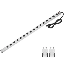 Long Heavy Duty Power Strip, 16 Outlet Large Metal Power Strip, Garage Workshop Multi Wide Industrial Power Strip. 15FT Cord 15A, 125V, 1875W (Silver)