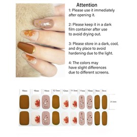 Wahrshei Semi Cured Gel Nail Strips, 20pcs Khaki Flower Gel Nail Stickers Work with UV, Easy to Use and Remove