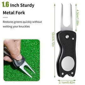 SGERUFZ Golf Repair Divot Fork, Stainless Steel Golf Divot Multifunction Tool with Pop-Up Button and Ball Marker, Switchblade Golf Divot Tool, Portable Golf Repair Accessories (Stainless Steel)