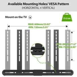 USX MOUNT Universal Soundbar Mount, Sound Bar TV Bracket for Soundbar with Speaker, Fits 2 Installation Options, Removable No-Slip Base Holder Extends 3.46”-6.06”