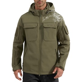 FREE SOLDIER Men's Waterproof Softshell Jacket Thick Fleece Lined Outdoor Jacket Tactical Military Hoodie Windbreaker