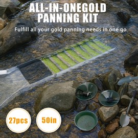 27pcs Complete Gold Panning Kit with 50" Folding Sluice Box, Portable Aluminum Alloy Mining Equipment for Adults, Includes Gold Pan, Classifier Screen, Separating Magnet, Backpack & Accessories
