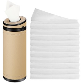 Singhoow 1 Pcs Car Tissues Cylinder Leather Round Tissues Container Car Tissues Holder with Tissues Cylinder Tissue Box with Window Breaker for Car Vehicle Bathroom Office (Beige)