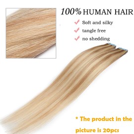 18 Inch Tape in Hair Extensions Human Hair 10PCS #18/613 Ash Blonde&Bleach Blonde (25g)