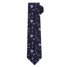 Jacob Alexander Men's Happy Valentine's Day Hearts and Love Phrases Pattern Extra Long Neck Tie - Black