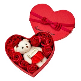 KOMBIUDA Heart-shaped Rose Soap Realistic Soap Flowers Elegant for Valentine's Day Birthdays Anniversaries and Romantic Occasions