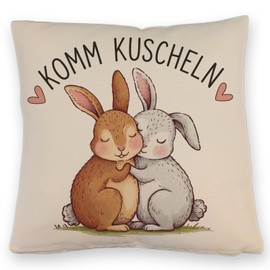 speecheese Komm kuscheln Kissen mit Leinenoptik mit Kaninchen Weiches ZierKissen mit Leinenoptik für Ostern - schöner Spruch