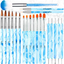 21PCS Acrylic Nail Brush Set, Drawing Pen Acrylic Brushes for UV Gel Nail Art Pen Brush Nail Tips Builder Poly Extension Gel Brushes Dotting Pen Carving Painting Flower Pen Home Salon DIY (Blue)
