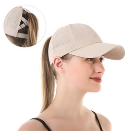 KFXFENQ Womens Criss Cross Ponytail Hat Quick Drying Baseball Cap Sun Hats UV Protection Sport Cap (Khaki)