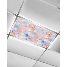 TOUBE 1 Pack Fluorescent Light Covers Watercolor Flowers Hand Painted Orange Blue Magnetic Light Cover Fluorescent Light Shade Panel Ceiling Magnetic Light Filters for Home Drop Ceiling, 4 x 2 Feet