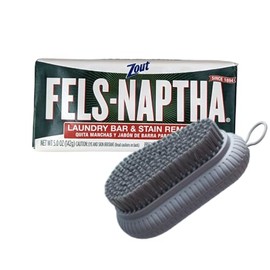 Fels Naptha Laundry Detergent Bar Soap and Stain Remover Bundle Includes 1 (5oz) Fels Naptha-Laundry Bar and Blehblu Household Cleaning Scrub Brush - Cloud Gray
