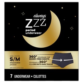 Always ZZZs - Ropa interior desechable para mujer, talla S/M, color negro, a prueba de fugas, 7 unidades