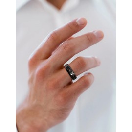 STARCHENIE Black Wedding Band Solid 925 Sterling Silver Ring for Men High Polish Finish Beveled Size 12