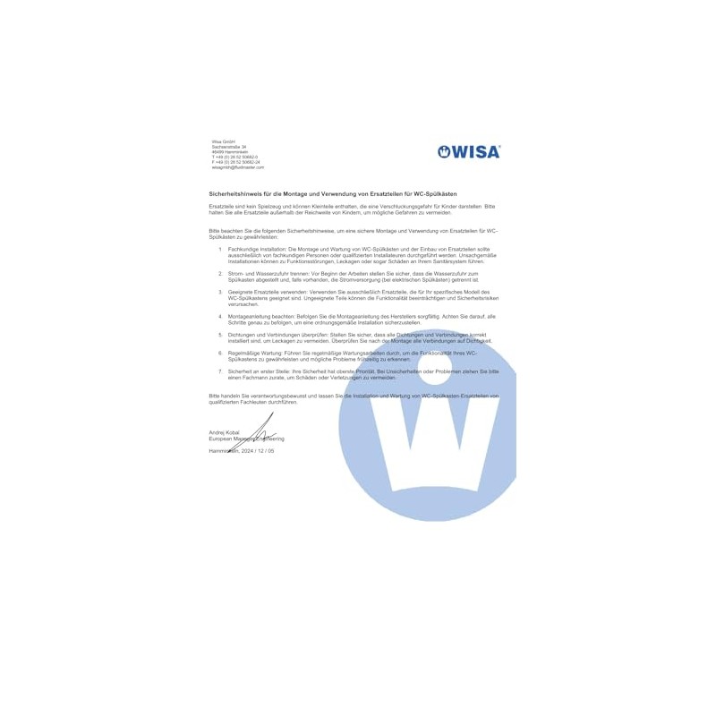 WISA 2100 Operating Plate Model W 2100 SU White Actuation