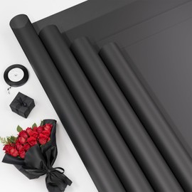 YTDEK YTDEK Flower Wrapping Paper 20 Sheets Black Floral Bouquet Wrapping Paper with Ribbon for Florist Supplies Birthday Graduation Anniversary Wedding Shower