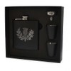 Art Pewter Scottish Thistle Clan Crest Black Hip Flask Box