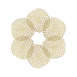 Juego de 6 posavasos huecos de PVC para decoración de mesa de Acción de Gracias, decoración para el hogar (flores doradas)