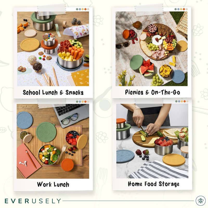 Everusely - Stainless Steel Containers with Lids - Set of
