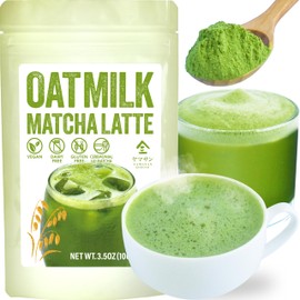 Japanese Oat Milk Matcha Latte, Uji Matcha Ceremonial Grade with Oat Milk Instant Latte Mix, Dairy-Free, 100% Plant Based, Vegan, Gluten-Free, No Refined Sugar, Made in Japan 3.5OZ(100g) 【YAMASAN】