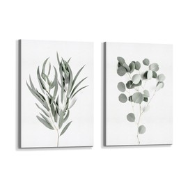 Plant Canvas Wall Art Picture: Leaf Print Decor Boho Sage Green Eucalyptus Botanical Painting 2 Piece Vertical Bedroom Bathroom Room Minimalist Artwork