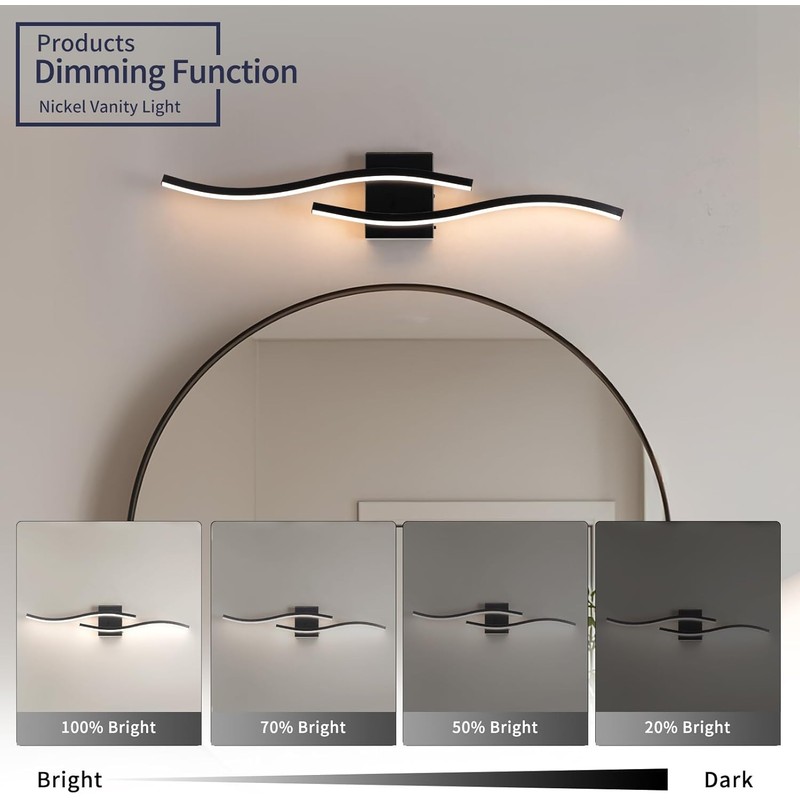 Black Curved Bathroom Vanity Light Fixture Over Mirror, 31.5 inch