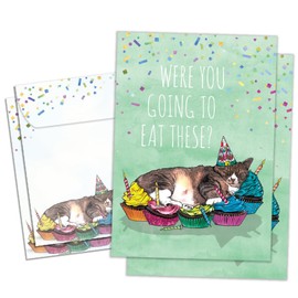 Tree-Free Greetings - Birthday Cards - Artful Designs - 2 Cards + Matching Envelopes - Made in USA - 100% Recycled Paper - 5"x7" - Cat Nap Cupcakes (GT69195)
