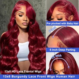 cifendin 28 Inch 99J Burgundy Lace Front Wigs Human Hair 13x6 HD Transparent Body Wave Lace Front Wigs Human Hair Pre Plucked 99j Burgundy Red Wine Glueless Human Hair Wigs for Women
