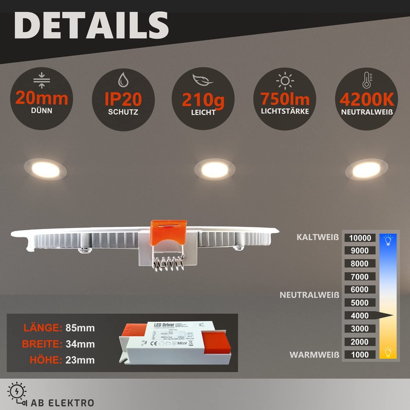 AB Elektro LED Recessed Spotlight 230 V Flat – Set