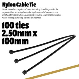 Wild Polar Premium Cable Ties - Clear/White & Black - Range of Sizes - 100 Pack Nylon Plastic Tie Wraps - Self Locking Small Zip Ties (Black, 100mm x 2.5mm 100 Pack)