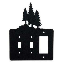 3 Pine Trees Double Toggle Light Switch & Single Gang (Rocker-GFCI) Wall Plate (Double Toggle with GFCI (Rocker), Black)