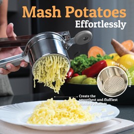PriorityChef Large 15oz Potato Ricer with 3 Discs, Heavy Duty Stainless Steel Potato Ricer for Mashed Potatoes, Potato Masher, Press and Ricer Kitchen Tool, Grey