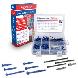 Blue Multi Purpose Concrete Screw 3/16" Kit - 210 Total 3/16" Screw Kit Includes 3/16x1-1/4, 3/16x1-3/4, 3/16x2-3/4 in Both Flat & Hex Head - Kit Included 3 Drill Bits & 2 Sockets