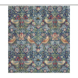 Vintage William Morris Shower Curtain Original Design Strawberry Thief Green Shower Curtain Set for Bathroom Heavy Duty Fabric Upholstery Waterable Shower Curtain Hook 72x72in