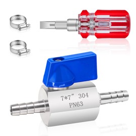 1/4'' Barb Shut Off Valve, 304 Stainless Steel Fuel Shut Off Valve, Mini Hose Barb Ball Valve with Clamps, Heavy Duty 1/4inch Hose ID Barb Ball Valve for Heater Hose、Fuel、Water、Drip Irrigation, etc