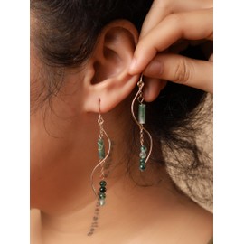 MINACHI Boho Wavy Gold-Tone and Green Stone Drop Earrings, Handmade Hippie Dangles For Women