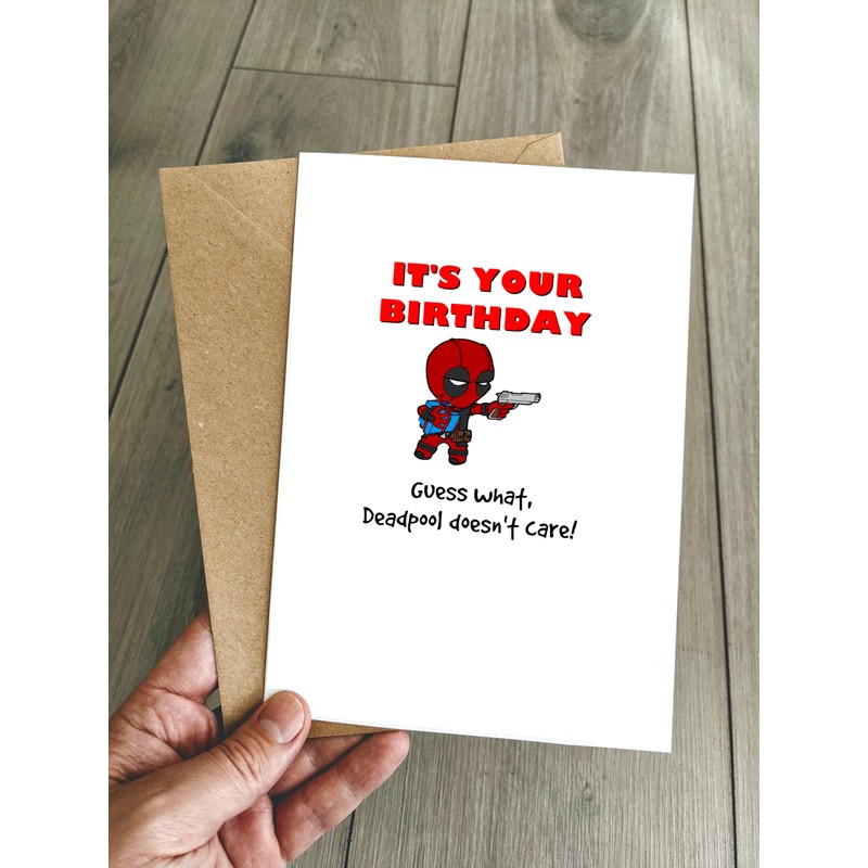 Funny Deadpool Birthday Card - Mr Pool Doesn't Care That