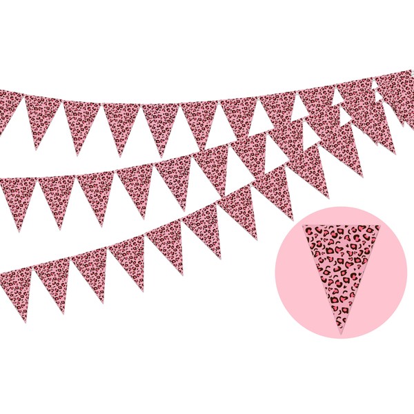 JOYMEMO 3 Pieces Cheetah Pennant Banners - Pre-Strung Leopard Triangle