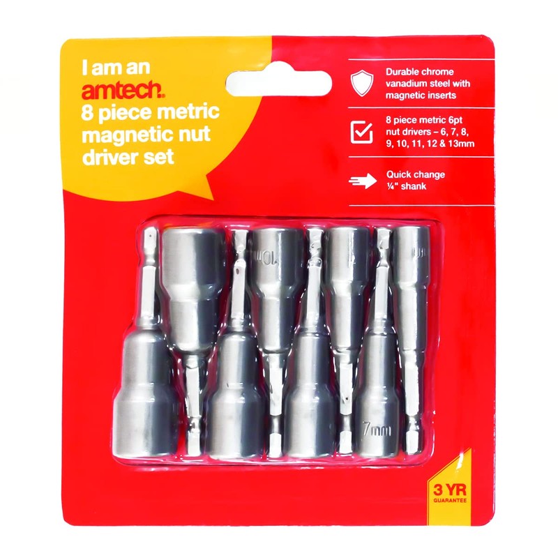 Amtech I5725 Magnetic Hex Nut Driver Set, 8 Pieces, Metric,