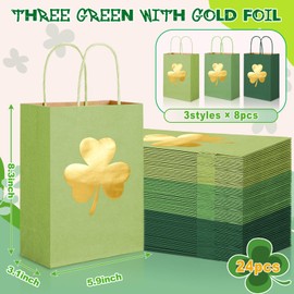 FOGWOWO 24 Pcs St Patricks Day Gift Bags Gold Foil St Patrick's Day Gift Bags Shamrock Gift Bag with Handles St. Patrick's Paper Bag Candy Goodie Treat Bag for Irish Holiday Party Wrapping Supplies