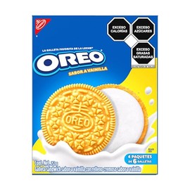 Oreo Galletas Sabor Vainilla con Relleno Sabor Vainilla, Caja con 4 Paquetes de 6 Galletas, 63 gr cada uno