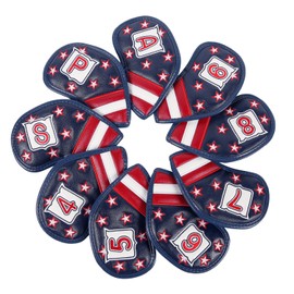 Leather Golf Club Iron Head Covers 9 Piece Set Headcover Protector Stars and Stripes