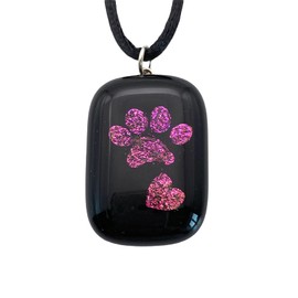 Paw Print Pendant, Dog Paw Print Pendant, Cat Paw Print Pendant, Dog Paw Print Necklace, Cat Paw Print Necklace, Glass Pendant, Dichroic Glass Pendant, Handmade Glass Pendant, Heart Pendant