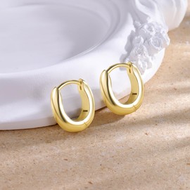 ASH'S CHOICE Silver 925 Creole Earrings Small Women's Earrings 14 Carat Gold-Plated Silver 925 Earrings Oval Hoop Earrings Chunky Thick Lightweight Wide Earrings Cartilage Hoop Huggie Small Hoop
