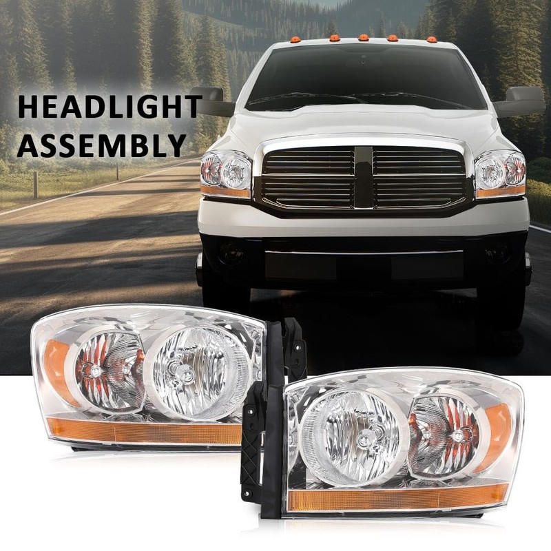 G-PLUS Headlights Assembly w/Bulbs Compatible with Dodge Ram 1500 06-08/Dodge